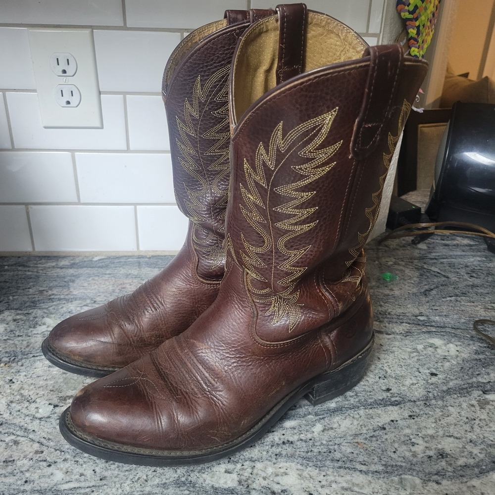 Double H 1546 Work West Boots Mens 10.5 BROWN Leather Western Cowboy ICE Sole
